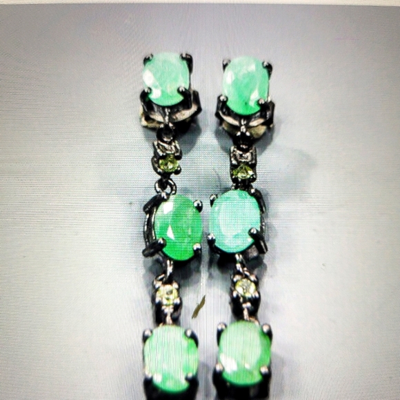 Authentic Raw Emeralds Fine 925 Sterling silver Earrings - Picture 2 of 5